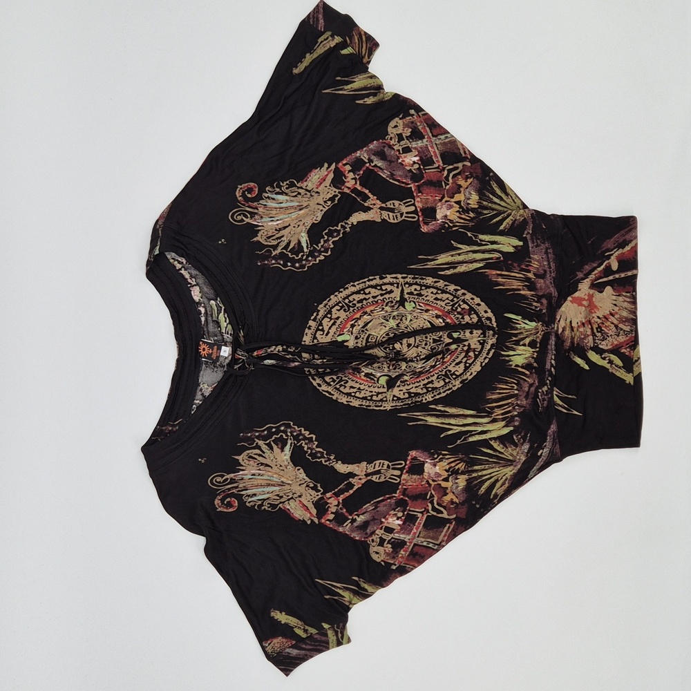 JEAN‎ PAUL GAULTIER JPG SOLEIL black Aztec themed viscose jersey top size Small